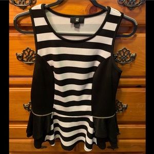 Black and White IZ Byer Peplum Shirt